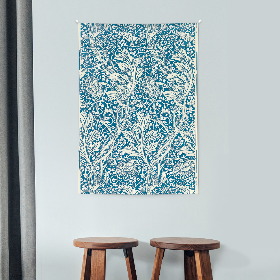 Arcadia Blue Floral Wallpaper, 윌리엄 모리스 천 패브릭 포스터 쉬폰 명화 그림 벽걸이 창문가리개 태피스트리 A규격